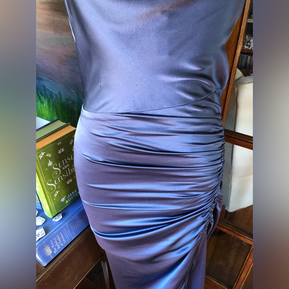 VERONICA BEARD Natasha Steel Blue Ruched Slip Dress - Picture 14 of 16